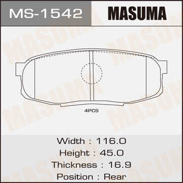 MS-1542 MASUMA MS-1542_колодки дисковые задние! с антискрип. пластинами\ Toyota Land Cruiser 4.7 V8/4.5D V8 08>