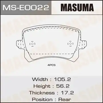 MS-E0022 MASUMA MS-E0022_колодки дисковые! задние\ Audi A3/A4/A6/TT, VW Golf V, Skoda Oсtavia 03>/Superb, Seat Leon