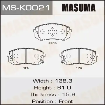 MS-K0021 MASUMA MS-K0021_колодки дисковые п.!\ Hyundai ix35/Tucson 09>, Kia Sportage 07>