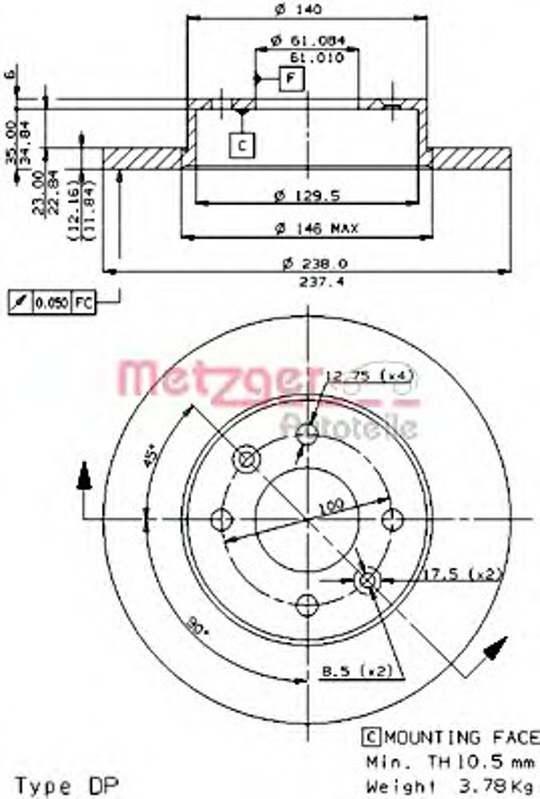 14068 E METZGER Диск тормозной