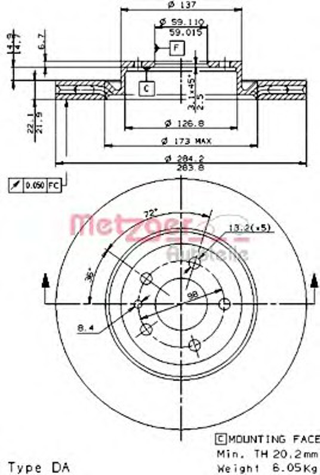 24243 V METZGER Диск тормозной