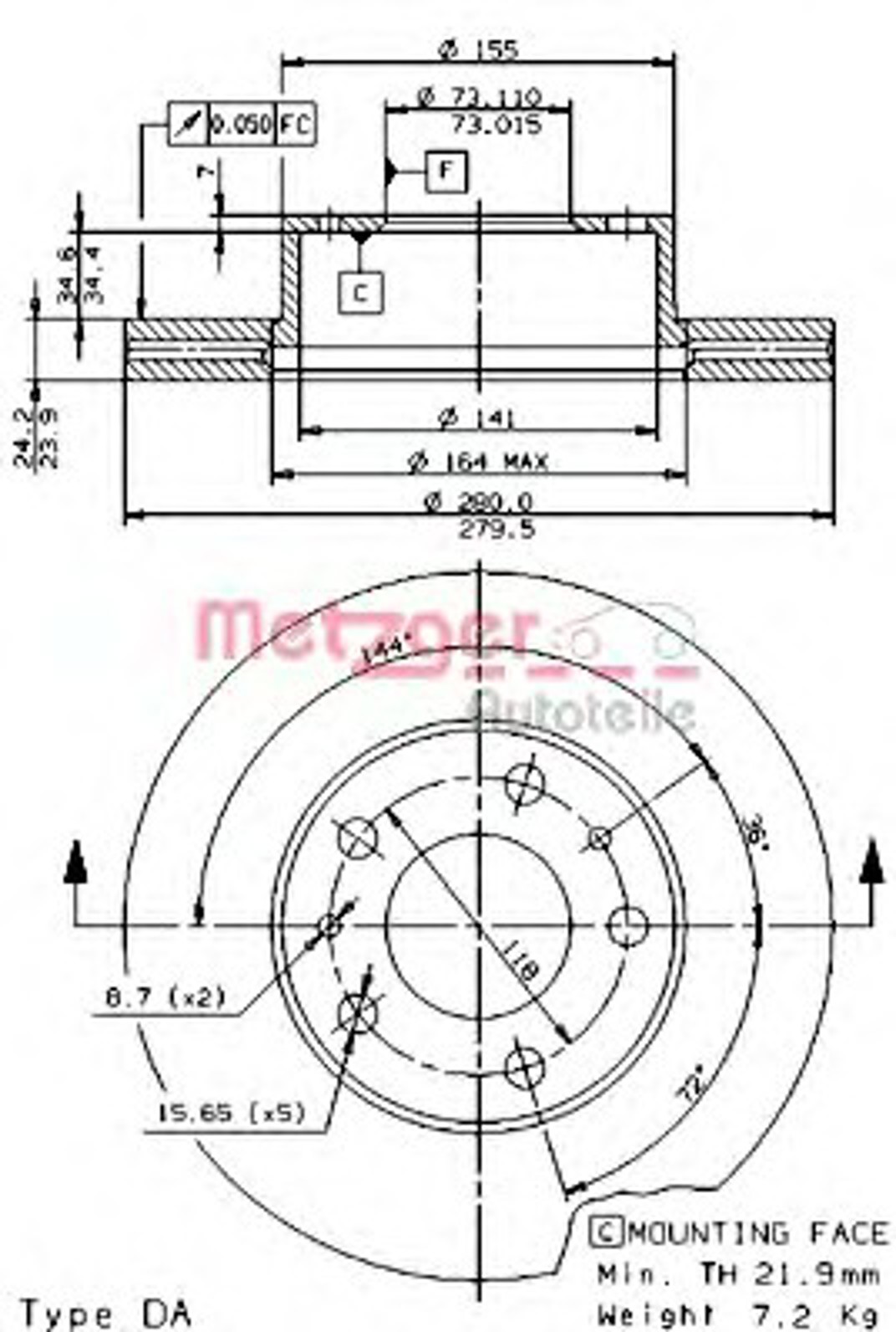 24535 E METZGER Диск тормозной