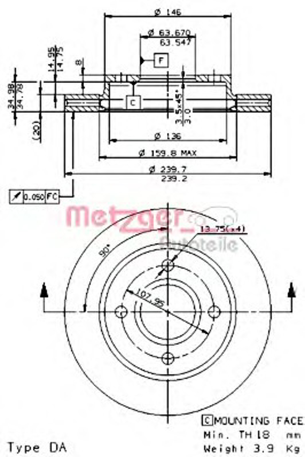 24596 E METZGER Диск тормозной