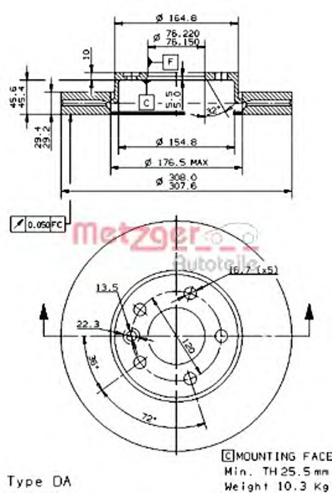 24900 E METZGER Диск тормозной