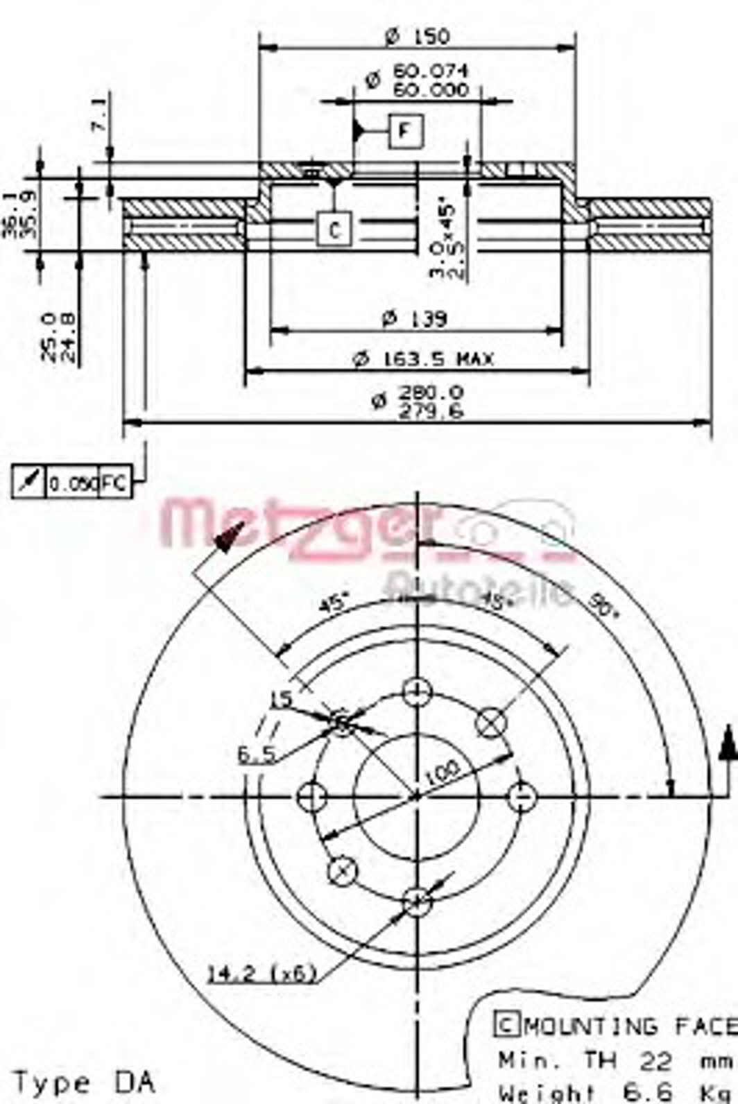 27601 METZGER Диск тормозной