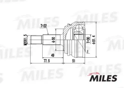 Ga20515 шрус наружный vw g1/caddy 1.1-1.8 77-92 (gkn 302115) ga20515 MILES GA20515