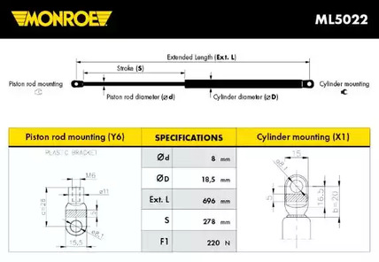 Амортизатор капота MONROE ML5022