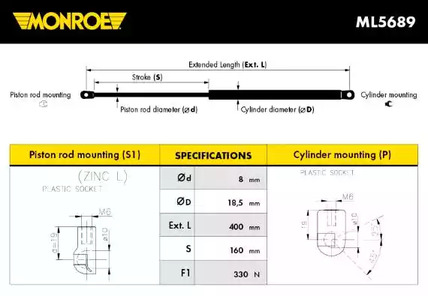 Газовая пружина, капот MONROE ML5689