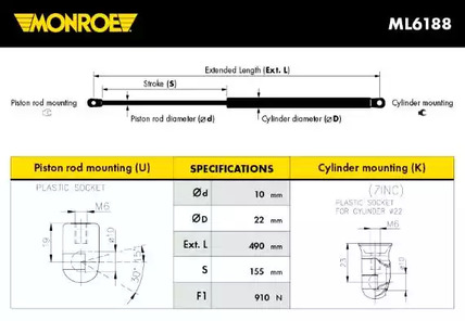 Амортизатор крышки багажника MONROE ML6188