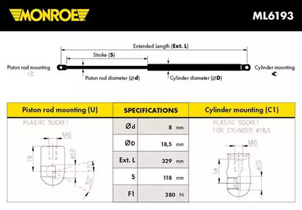 Газовая пружина капота MONROE ML6193