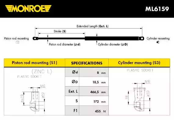 Газовая пружина крышки багажник MONROE ML6159