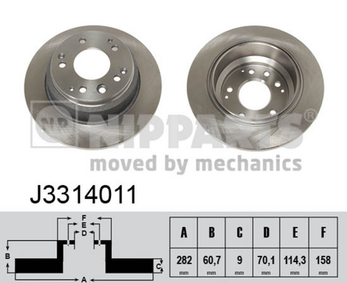 J3314011 NIPPARTS ДИСК ТОРМОЗНОЙ HONDA LEGENG 88-/SHUTTLE 94-04 ЗАДНИЙ D=282ММ