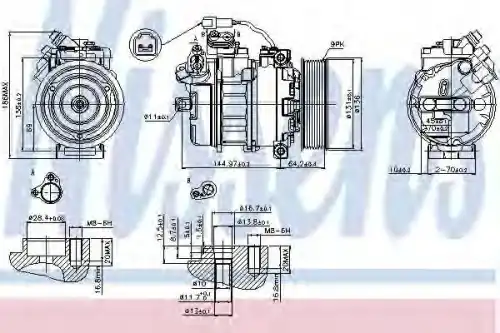 NS89371_компрессор кондиционера !24V d131 9 пазов 2 PIN PLUG \MB Axor 02> NISSENS 89371