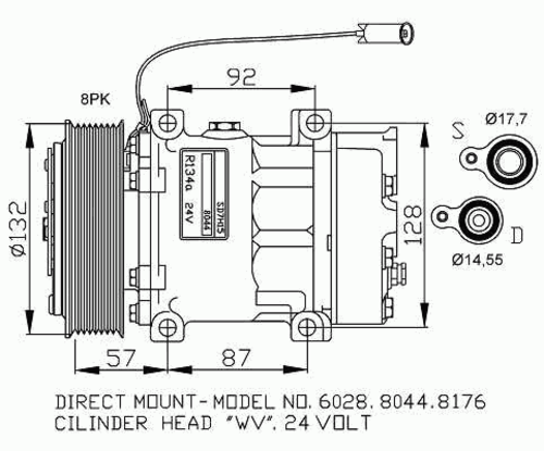 NRF 32412_компрессор кондиционера!\VOLVO FH12/FH16 93>/ FM12 98-05/ FM9 01-05 NRF 32412