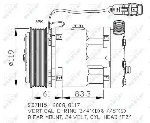 Nrf 32706 компрессор кондиционера 24v d119 8пазов NRF 32706