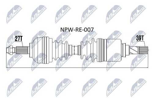 Полуось Renault Trafic 2.0DCI 06-13, 2.5DCI 08- левая NTY NPW-RE-007