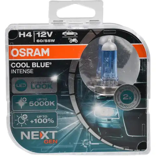 64193CBN-HCB OSRAM Комплект галогенных ламп 2шт 12V 60/55W H4 COOL BLUE INTENSE (NEXT GEN) (На 100% больше света на дороге, цветовая температура 5000K)