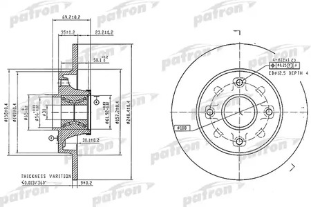 PBD7016 PATRON Тормозной диск