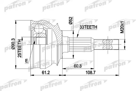 PCV1008 PATRON Шарнирный комплект, приводной вал