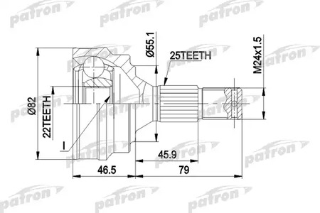 Шарнирный комплект, приводной вал PATRON PCV1015