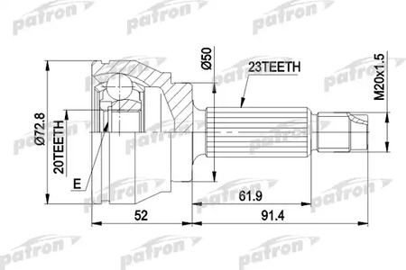 Шарнирный комплект, приводной вал PATRON PCV1037