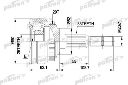 PCV1051 PATRON Шарнирный комплект, приводной вал