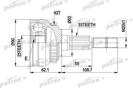 PCV1052 PATRON Шарнирный комплект, приводной вал