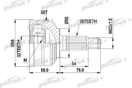 Шарнирный комплект, приводной вал PATRON PCV1053