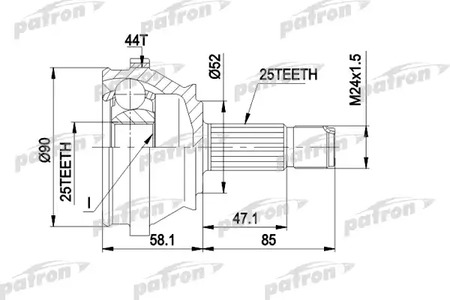 Шарнирный комплект, приводной вал PATRON PCV1110