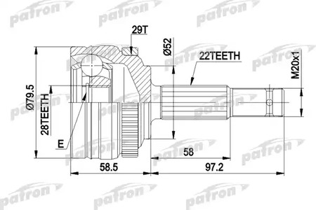 PCV1116 PATRON Шарнирный комплект, приводной вал