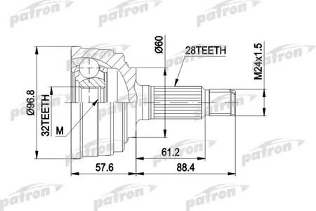 Шарнирный комплект, приводной вал PATRON PCV1131