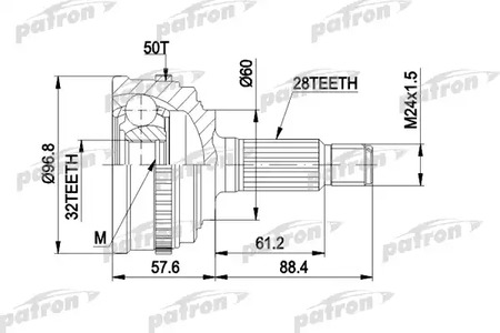 Шарнирный комплект, приводной вал PATRON PCV1131A