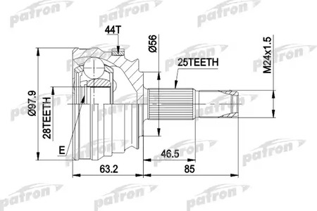 Шарнирный комплект, приводной вал PATRON PCV1153