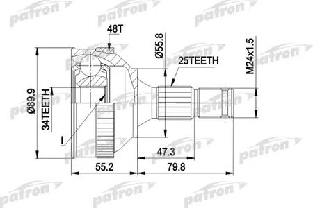 Шарнирный комплект, приводной вал PATRON PCV1176