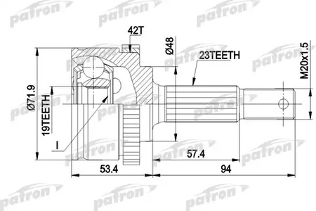 Шарнирный комплект, приводной вал PATRON PCV1197