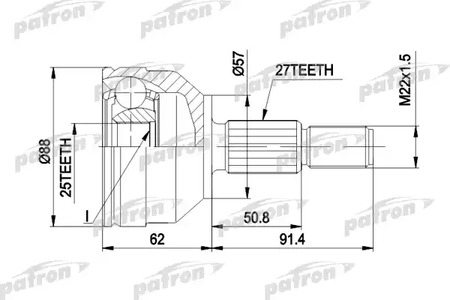 Шарнирный комплект, приводной вал PATRON PCV1202