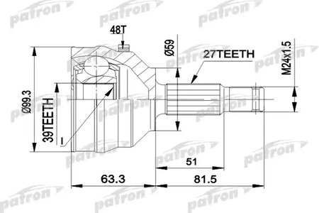 PCV1224 PATRON Шарнирный комплект, приводной вал