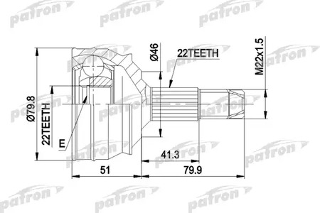 Шарнирный комплект, приводной вал PATRON PCV1226