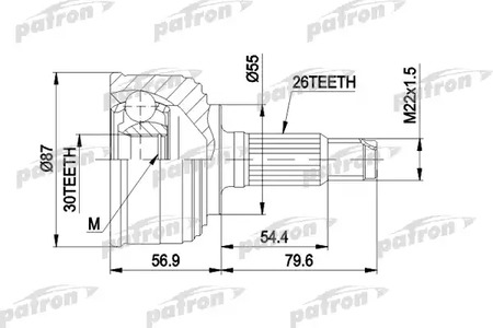 PCV1255 PATRON Шарнирный комплект, приводной вал