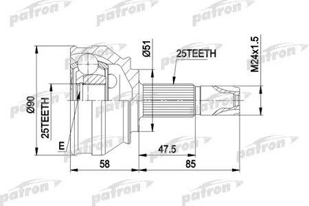 Шарнирный комплект, приводной вал PATRON PCV1258