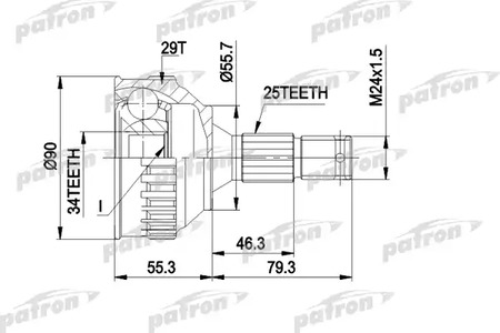 PCV1282 PATRON Шарнирный комплект, приводной вал