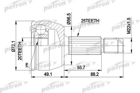 Шарнирный комплект, приводной вал PATRON PCV1283