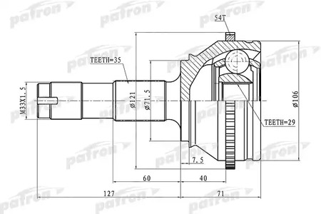 PCV1334 PATRON Шарнирный комплект, приводной вал