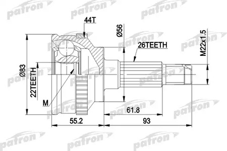 PCV1372 PATRON Шарнирный комплект, приводной вал