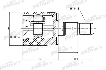 PCV1402 PATRON Шарнирный комплект, приводной вал