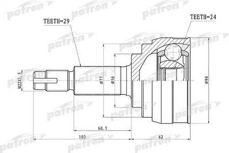 PCV1416 PATRON Шарнирный комплект, приводной вал