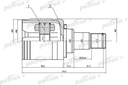 PCV1570 PATRON Шарнирный комплект, приводной вал