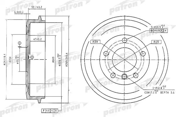 Барабан тормозной PATRON PDR1035