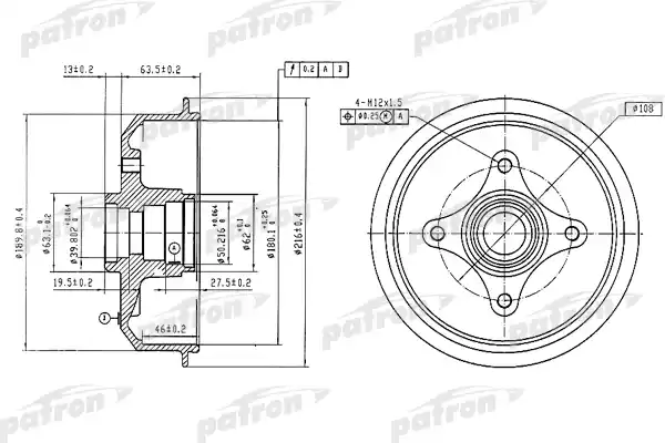 Барабан тормозной PATRON PDR1054