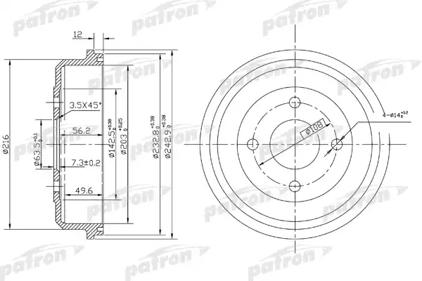 Барабан тормозной PATRON PDR1533